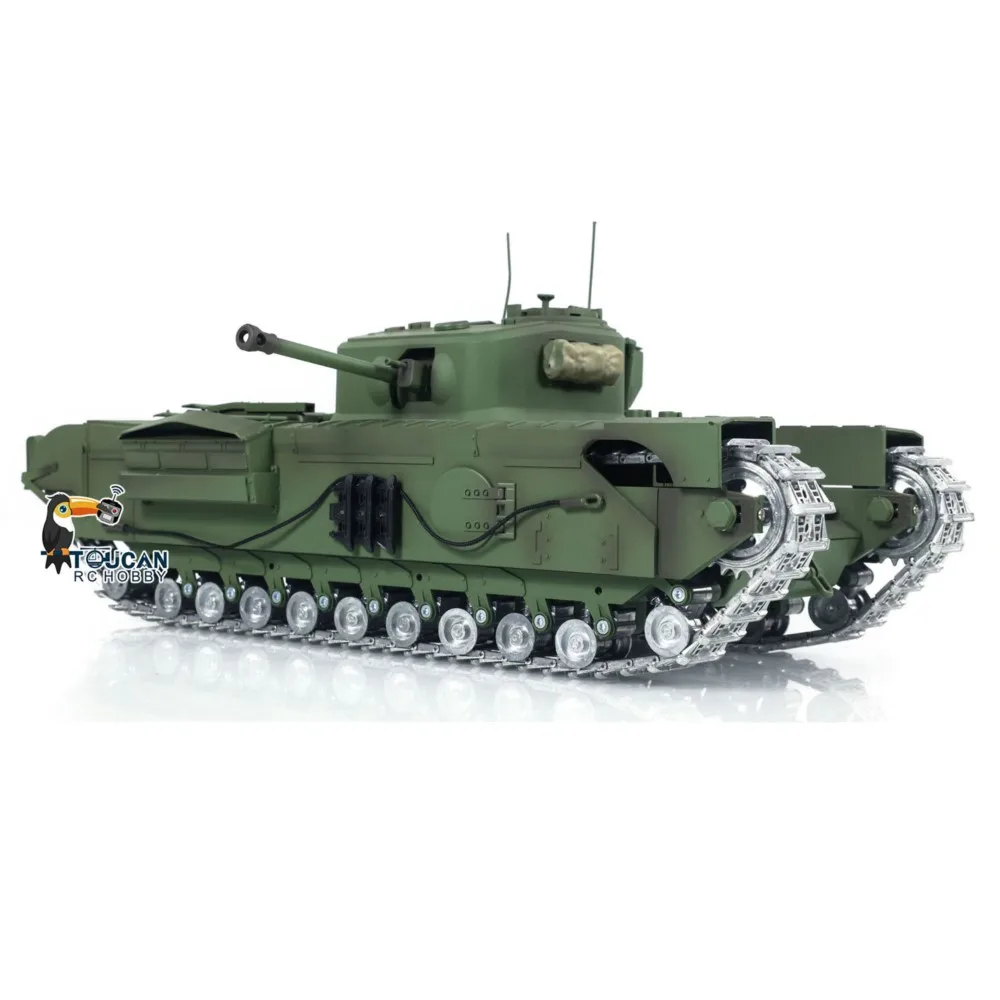 รถถังทหารบังคับวิทยุ TD 1/16 รุ่น Churchill Mk.VII ของสหรัฐอเมริกา ตัวถังโลหะแท้ รางโลหะ ระบบต่อสู้อินฟราเรด พร้อมใช้งาน รถถังไฟฟ้าสำหรับผู้ใหญ่