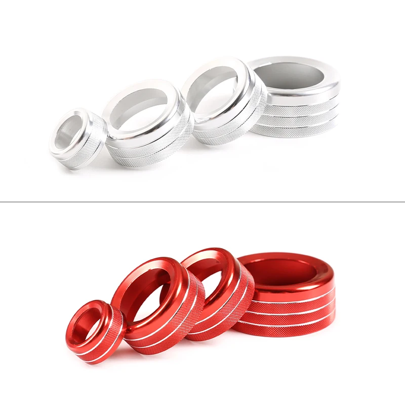 4pcs Aluminum Alloy Red/Silver For Jaguar XJ 2010-2019 Car Air Conditioner Switch Knob Volume Button Cover Trim Ring Accessories