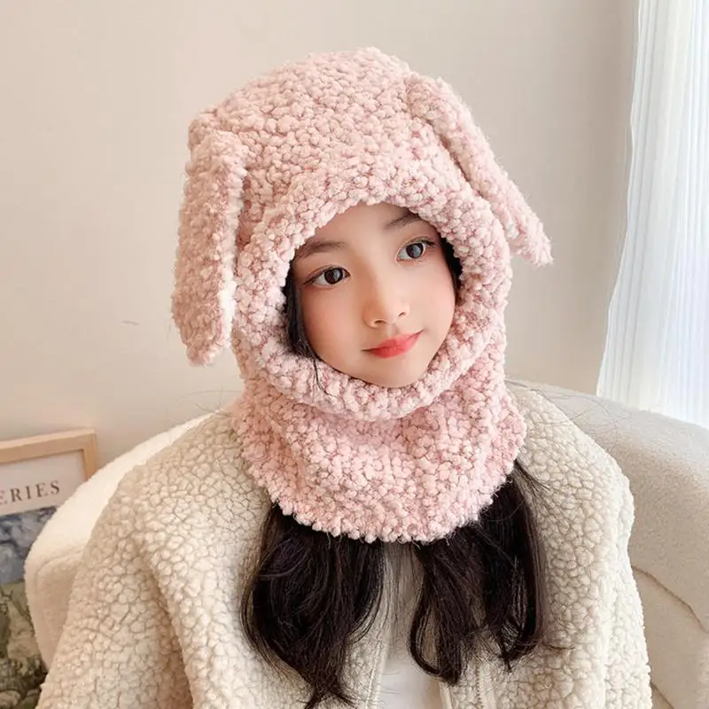 Fluffy Rabbit Ear Hooded Scarf Cute Bunny Beanie Hat Scarf Set Polar Fleece Hat Winter Ear Neck Head Warmer Gift For Women Girls