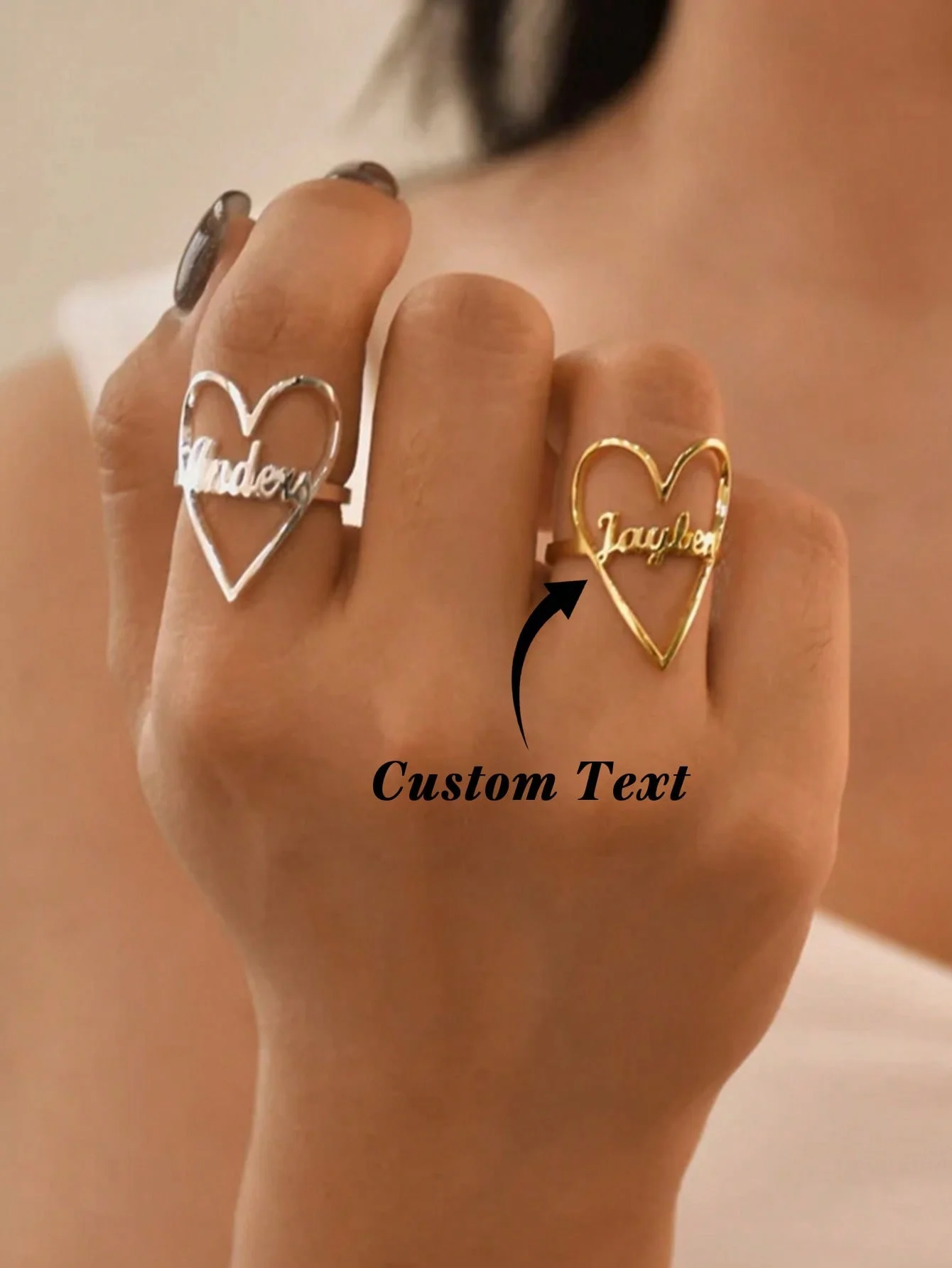 Custom Hollow Heart Name Ring Gold Color Stainless Steel Personalized Romantic Valentine Gift For Her