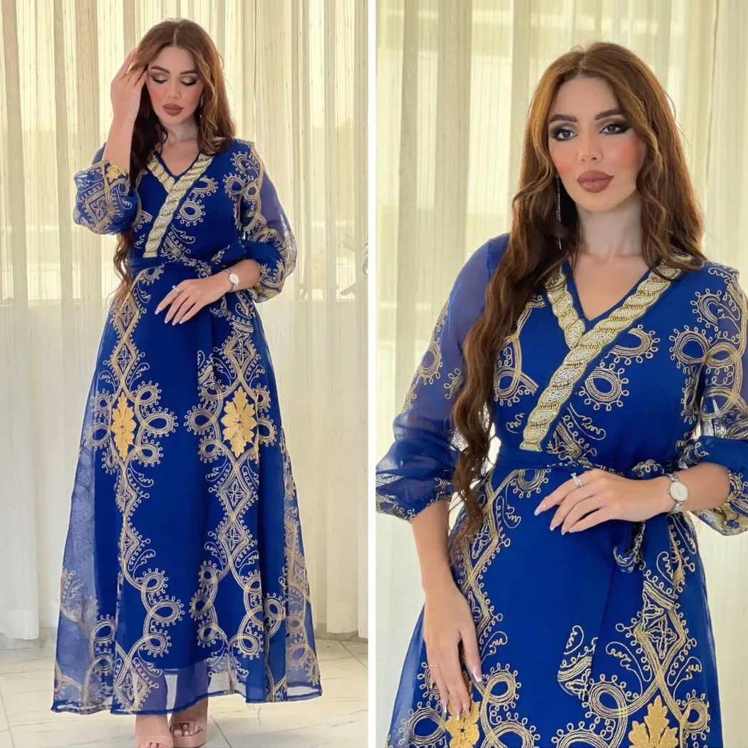 

Mesh Linen Abaya Dubai Evening Dresses Embroidery Gulf Abayas for Women Jalabiya Saudi Arabia Kaftan Luxury Muslim Party Dress