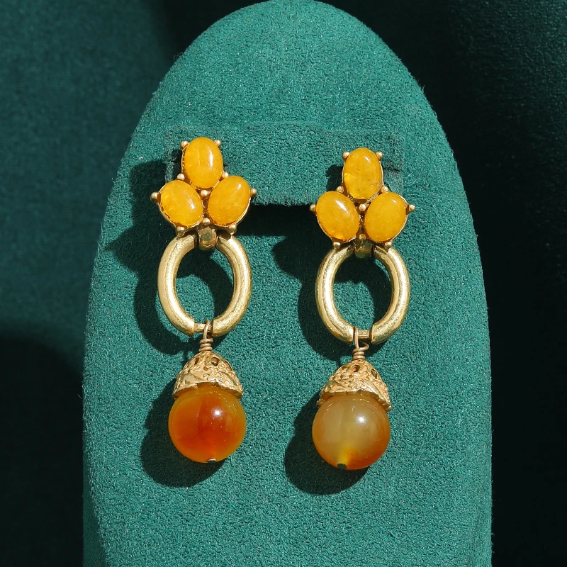 

Vintage Natural Stone Drop Earring Dangle Beeswax Yellow Ball Gold Color Women Hollow Retro Luxury Quality Birthday Jewelry 2026