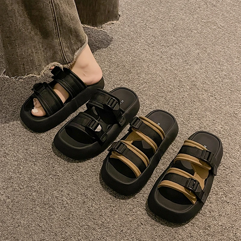 

2025 New Casual Thick Bottom Sandals Women's Outdoor Summer Rubber Sole Backpack Strap Style Beach Slippers Женская Обувь