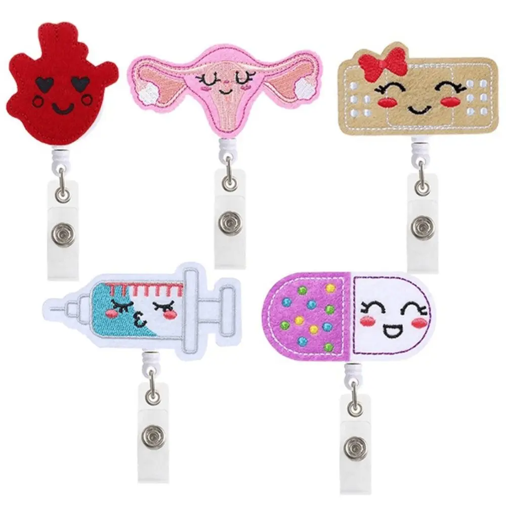 1PCS 360° Retractable Nurse Badge Reel Clip Kawaii Needle Organ Heart Pattern Badge Holder Students Doctor ID Card Holder