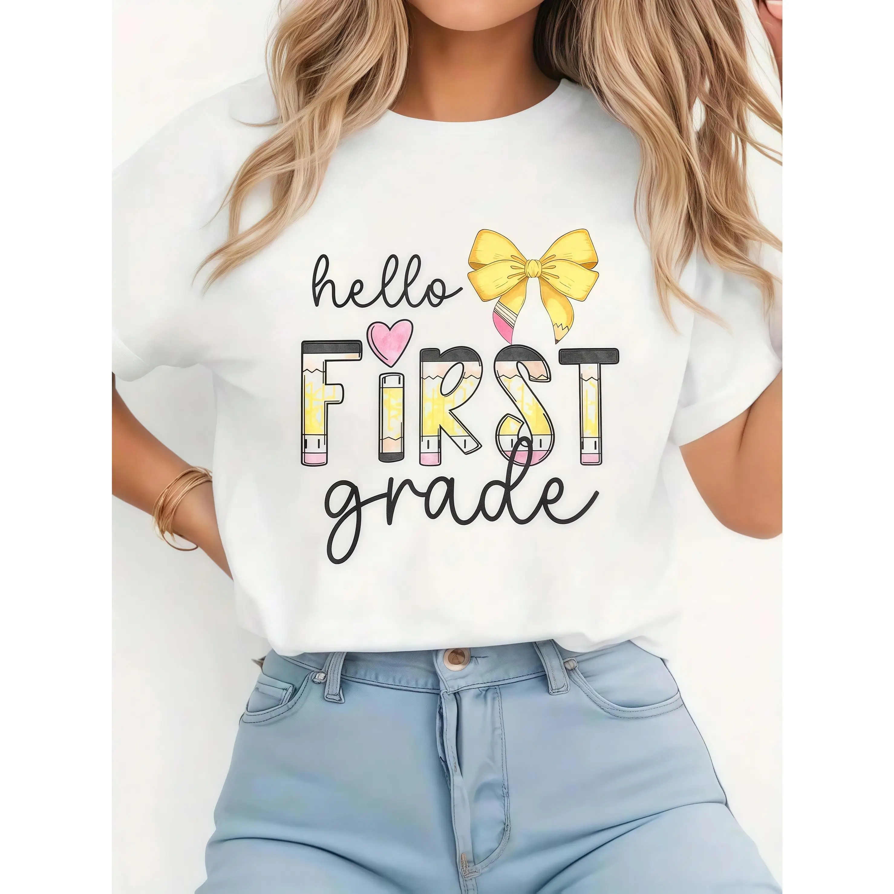 

Women's First Grade T-Shirt "Hello First Grade" Back To School Gift Elementary Teacher Student Appreciation Tee
