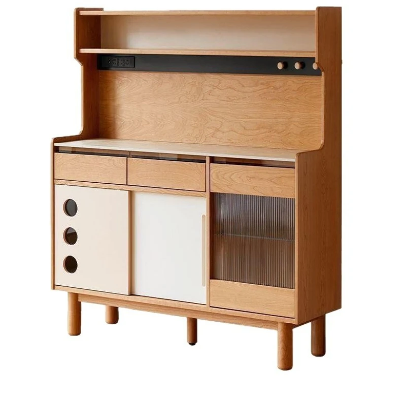 Nordic simple dining side cabinet solid wood against the wall integrated guest restaurant small apartment cherry wood storage