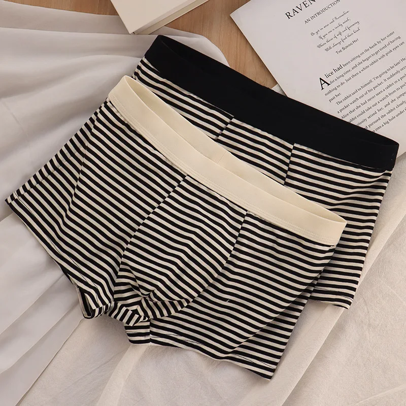 

New Teenage Trend Boys Underwear Striped Simple Mid-Waist Breathable Men's Boxer Shorts Cotton Anti-Bacteria Loose Shorts