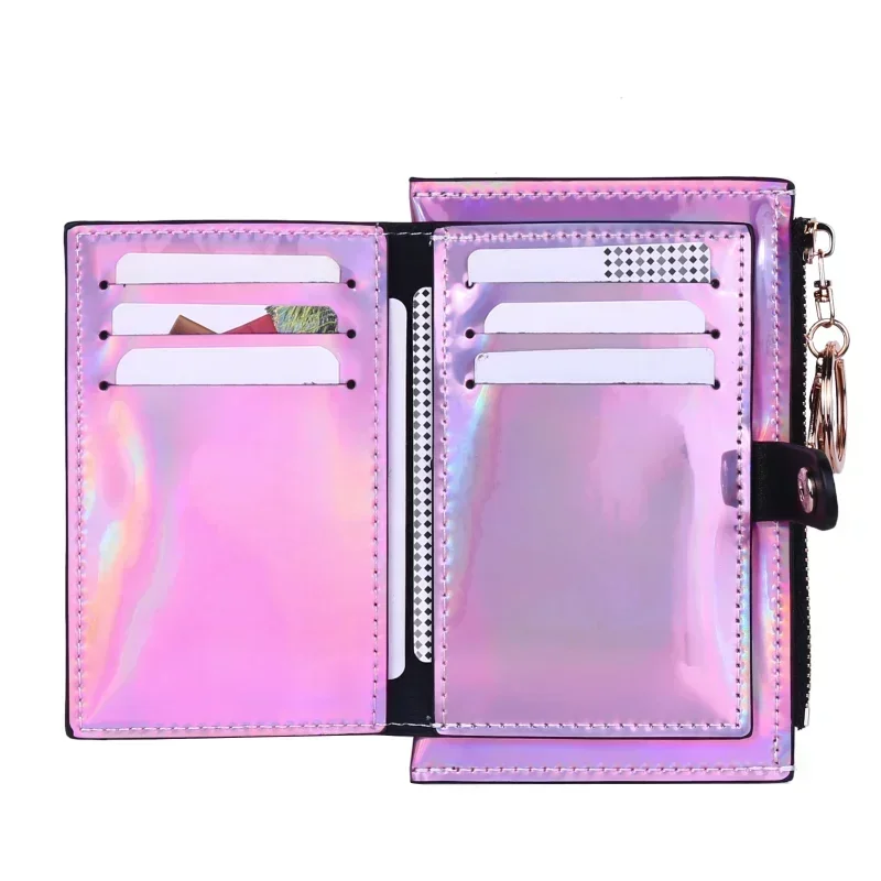 Women‘s Laser Leather Money Wallets Zipper Coin Purse Bags ID Bus Bank Credit Cards Organizer Holder Keychain Pouch for Women