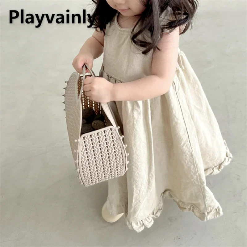 Korean Style New Summer Clothes for Baby Girl Dress Back V-neck Sleeveless Princess Dress Loose doll skirt Kids Clothes E1158