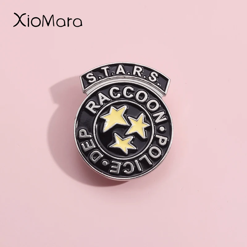 Stars Rescue Raccoon Police Department Enamel Pins Terrifying Game Movies Brooches Lapel Badges Jewelry Gift For Fans Friends