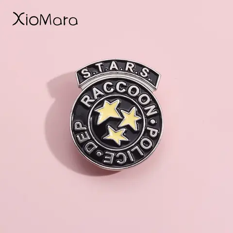 Stars Rescue Raccoon Police Department Enamel Pins Terrifying Game Movies Brooches Lapel Badges Jewelry Gift For Fans Friends
