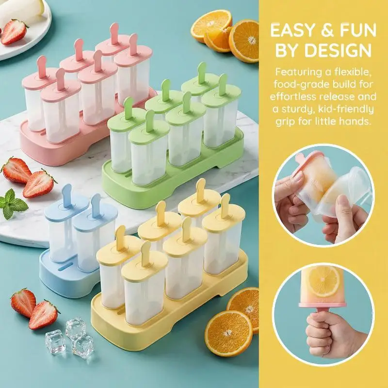Set 6 Pieces Popsicle Molds Ice Popsicle Maker Reusable Ice Popsicle Mold Easy-Release Homemade Ice Cream Molds