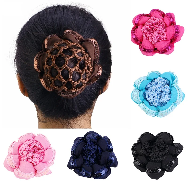 New Children's Bun Cover Snood Hairnet Girls Sequined crochet hair net Ballet Dance Skating Snoods Hair Styling Tool Access