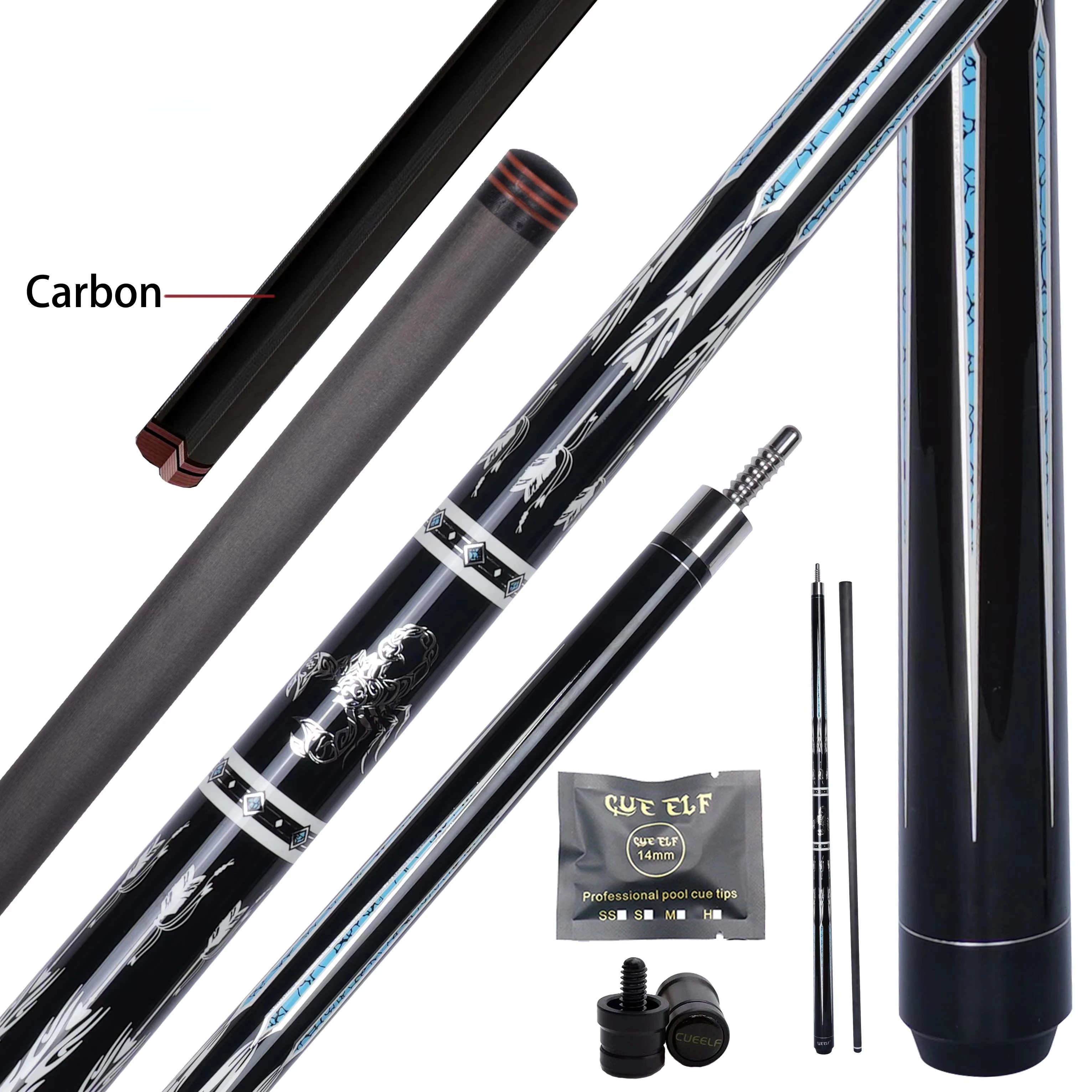 

58 Inches High-Grade Carbon Fiber Pool Cue Exquisite 12.5mm Tip Size Billiard Cue Made of Maple Wood