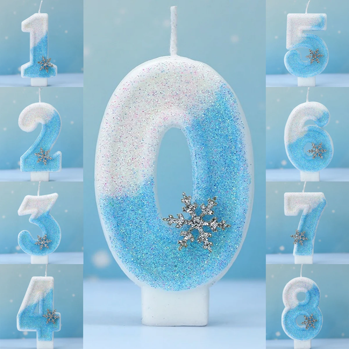 Ice Blue Snowflakes 0-9 Digital Birthday Candles - Cake Decor for Party Anniversaries