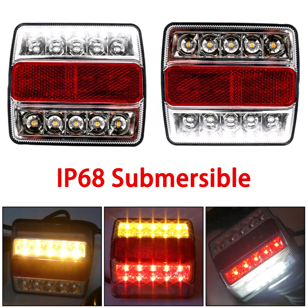 Rear LED Submersible Trailer Tail Lights Kit Boat Marker Truck Waterproof