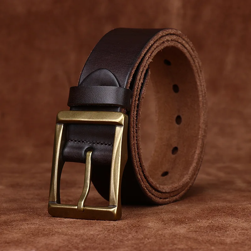 

3.8CM Pure Thick Cowhide High Quality Genuine Leather Belts for Men Brand Strap Male Brass Buckle Retro Jeans Cowboy Cintos