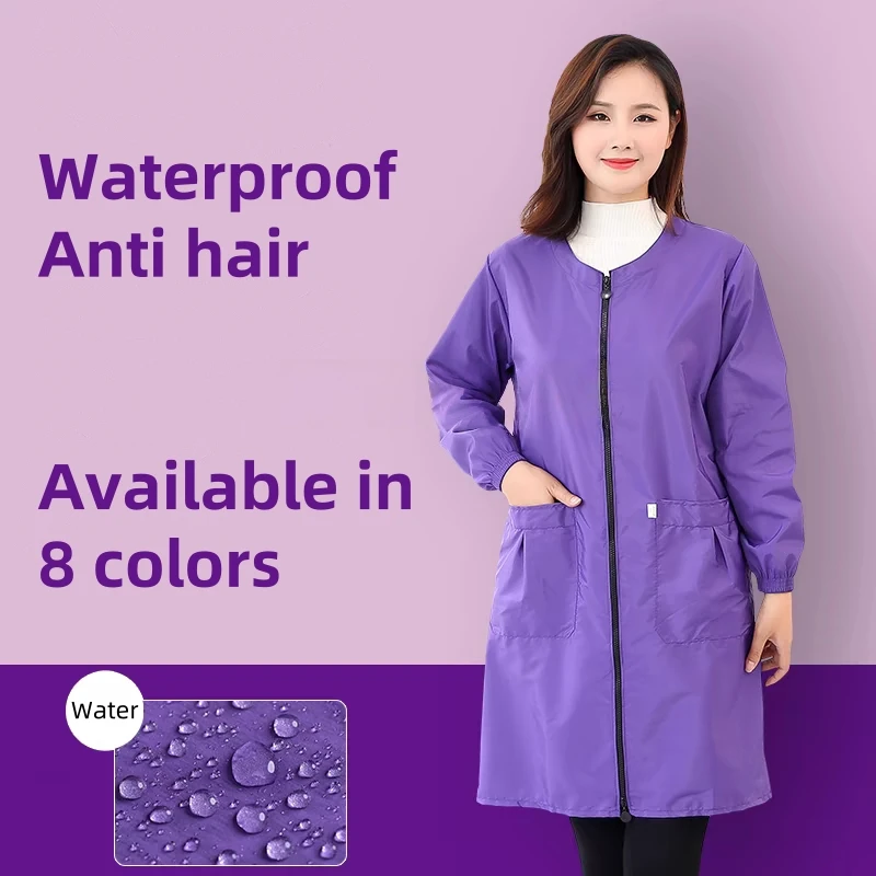 Women Waterproof Smock Workshop Uniform Home Kitchen Cooking Oil-proof Apron Long Sleeved Work Clothes Non Elastic Fabric Y0716