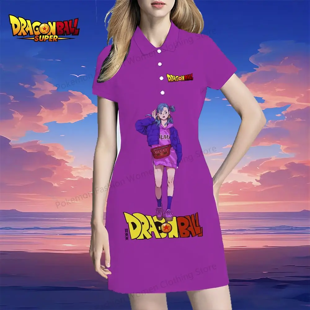 Kakarotto Dragon Ball Women's Polo Shirt Dresses Y2k S-2XL Kawaii Street Wear Youthful Woman Clothes V Neck Summer 2024 Dress