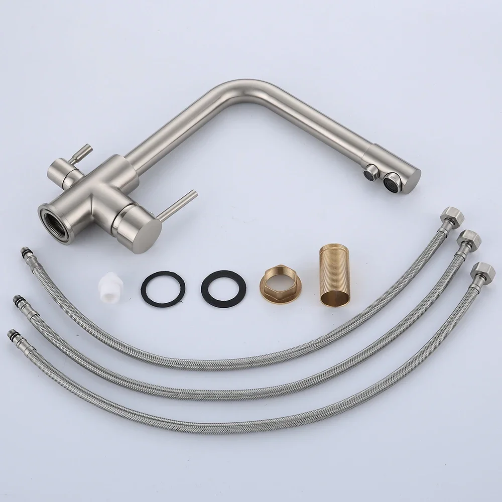 Filter Kitchen Faucet Drinking Water Kitchen Tap Deck Mounted Dual Handles 3-Way Hot Cold Water Mixer