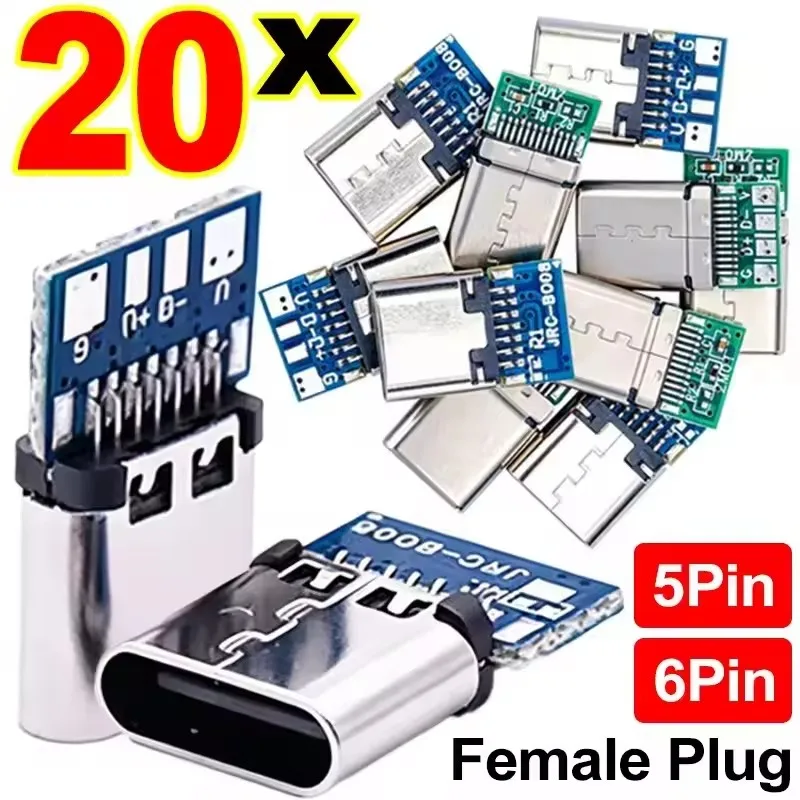 

1-20Pcs Type C Female Connectors Jack with Dual 5.1K Resistors 16pin Electric Terminals Welding DIY Data Cable Support PCB Board