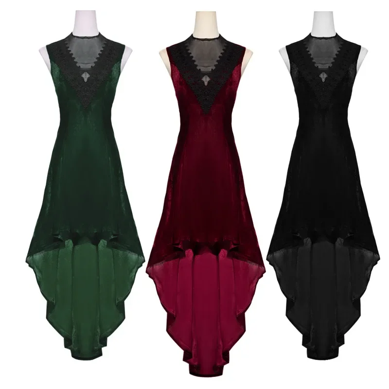 

Medieval Women Gothic Retro Irregular Hem Sleeveless Dress Party Club Velvet Female Cosplay Costume Dress