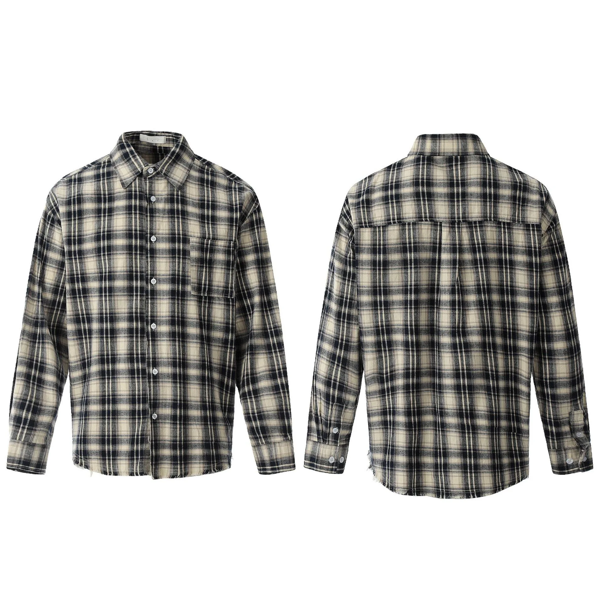 

Loose Fit Plaid Long Sve irt Men's Retro Street Sle Button up Casual American Sle Cotton irt Youth Autumn Wear