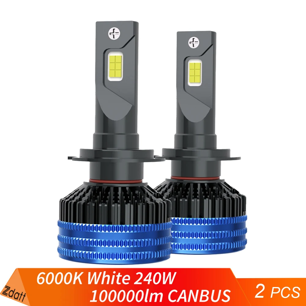 

Zdatt H7 Led Canbus 100000LM Car Headlight Bulbs H4 H11 H8 H9 9005 HB3 9006 HB4 Turbo 240W Auto Lights 6000K White 12V K5C Bulb