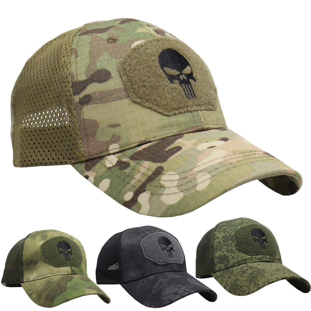 Men\'s Camo Seals Skull Tactical Baseball Caps for Women Summer Airsoft Military Outdoor Mesh Snapback Cap Sun Visor Trucker Hats