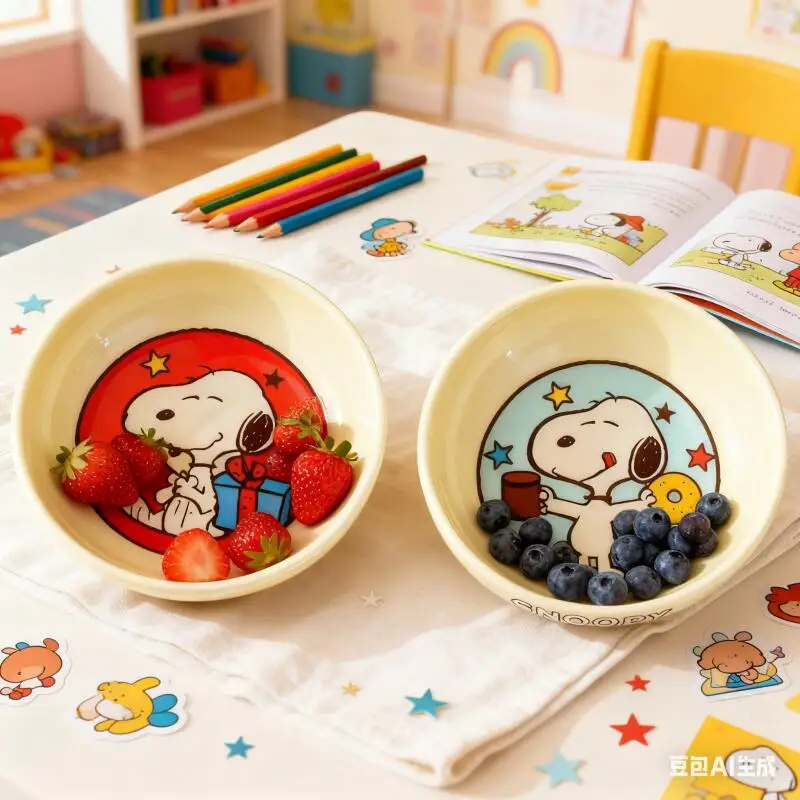 Cartoon Anime Snoopy Porcelain Saucers Round Ceramic Dinner Kawaii Kitchen Seasoning Dish Children's Birthday Gift Tablewares