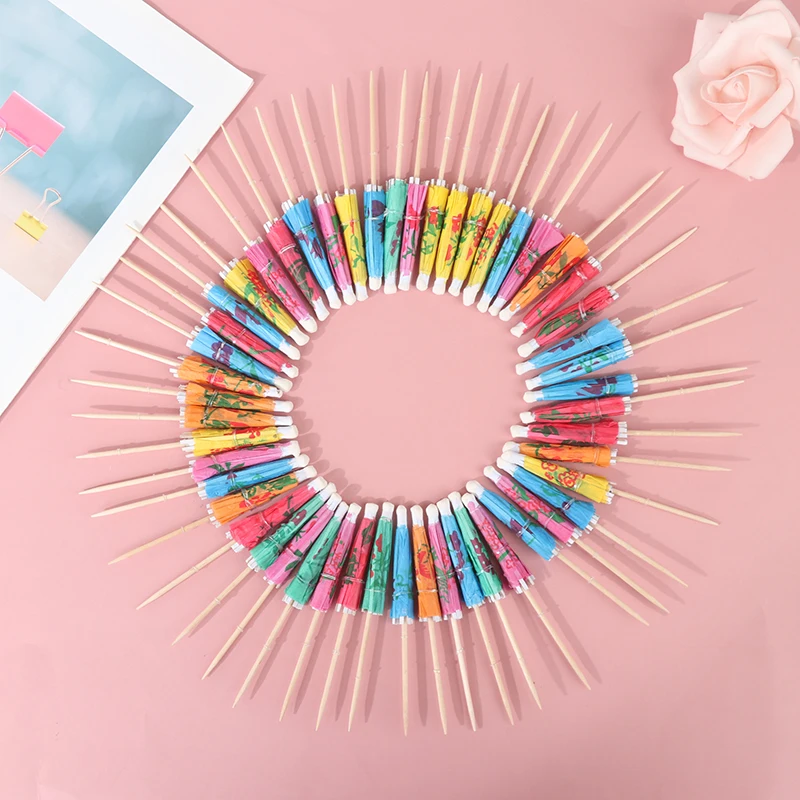 50PCS Drink Fruit Cake Sticks Mini ombrello Paper Cocktail ombrelloni ombrelli decorazione di nozze forniture per feste di compleanno