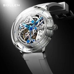 Switzerland Luxury Brand SOLLEN Seagull Automatic Mechanical Men's Watches Sapphire 3D Luminous Skeleton Waterproof Clock SL320