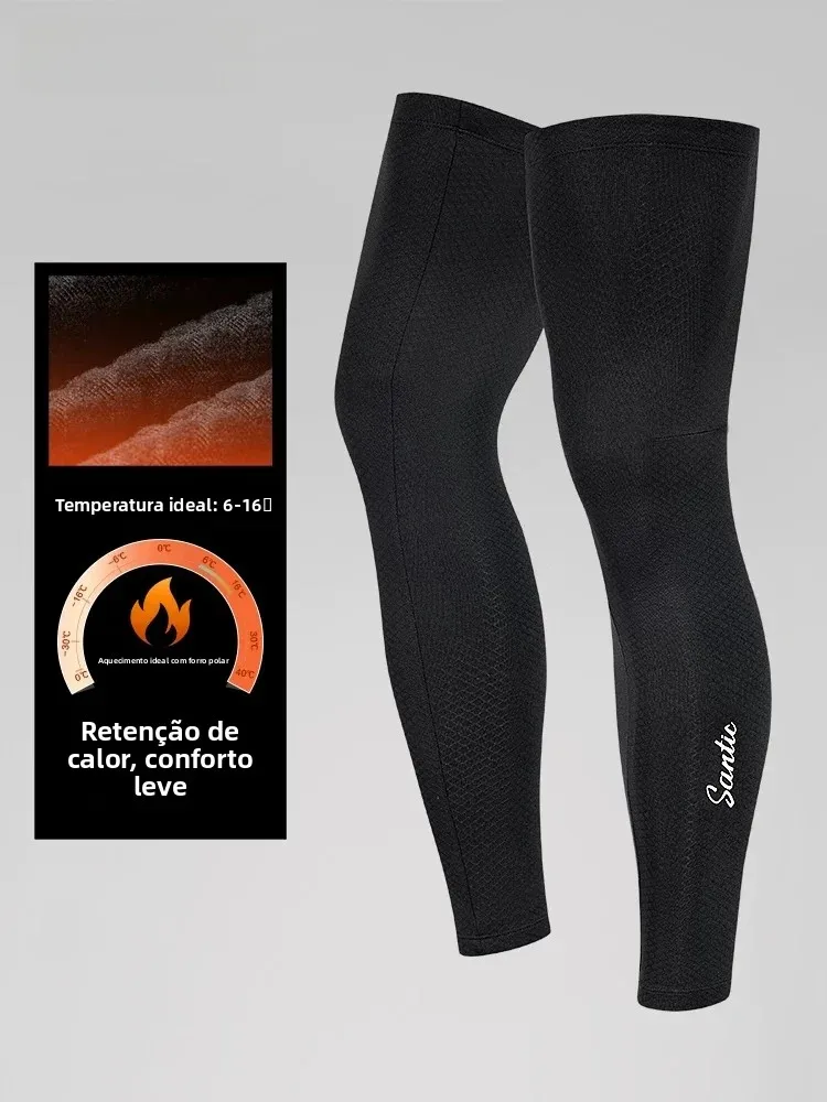 santic-fleece-cycling-leg-warmers-road-bike-cold-protection-knee-pads-sports-leggings-universal-size-cycling-gear-accessories