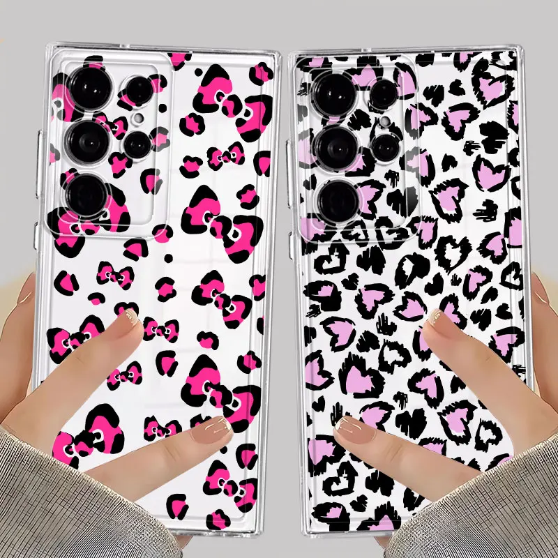 Leopard Print Pink Love Case for Samsung Galaxy S26 S24 S20 Plus Note 20 Ultra 10 S23 Ultra S25 Edge S21 S22 FE Phone Cover 