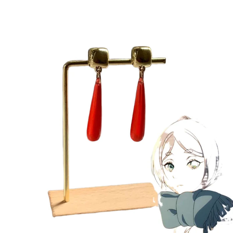 

Anime Cosplay Fruilien Style Resin Waterdrop Earring Pendant Clip-On Earrings Red Drop Shaped Ear Studs Fashion Jewelry
