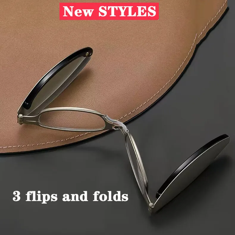 

New Portable Flips Folding Reading Glasses Women Men Metal Anti-Blue Light Key Chain Foldable Computer Eyewear With Case +2.5