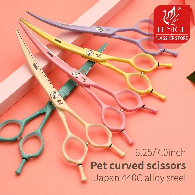 Fenice Professional JP440C Colorful 6.25&7.0 Inch Curved Grooming Scissors Pet Trimming Scissors for Dogs Cats