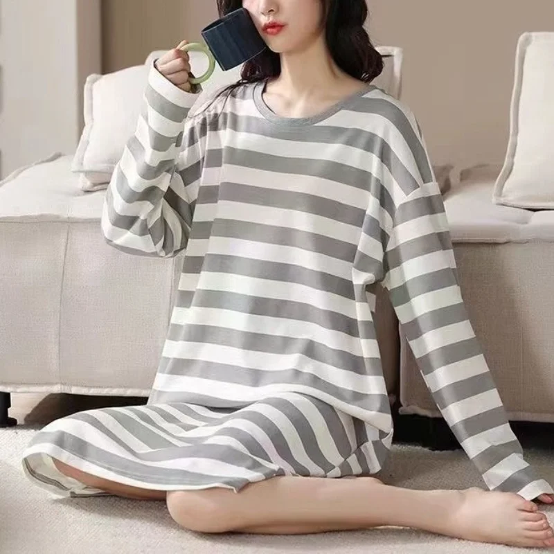 

Female Women's Sleeping Skirt Young Girl Spring Autumn Long Sleeve Nightgowns Pajamas Cotton Home Clothes Casual Dress New Style