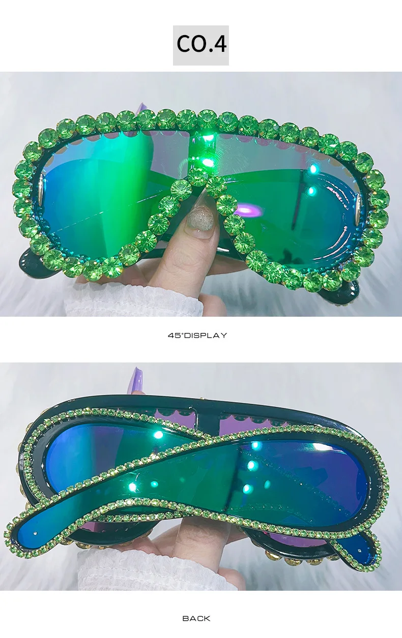 Glänzende Diamanten Y2K Sonnenbrille Frauen Luxus Übergroße Einteilige Sonnenbrille Goggle Weibliche Trends Strass Shades Brillen UV400 – Detail 9