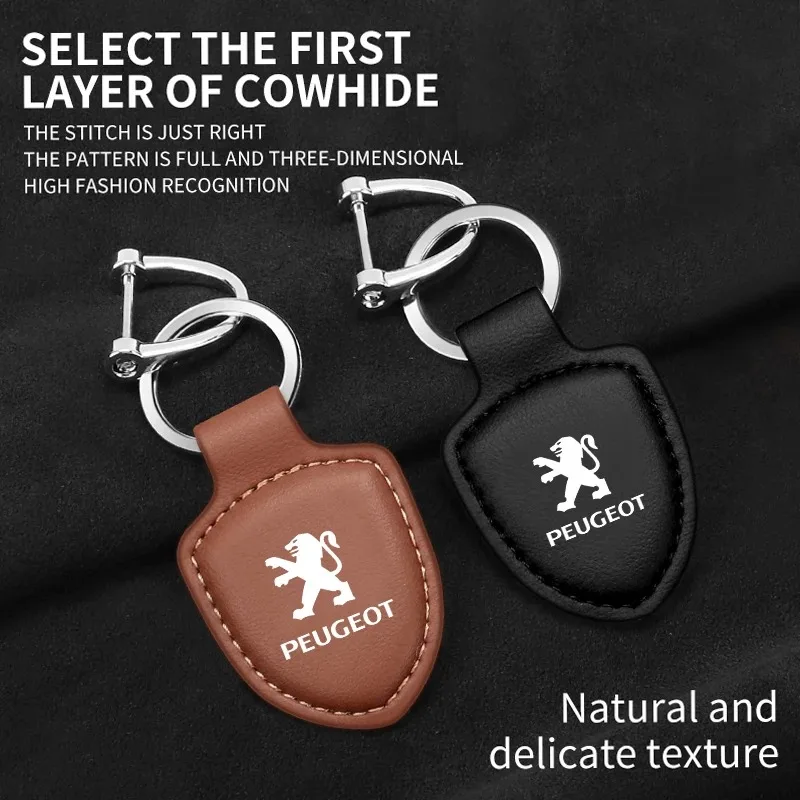 Genuine Leather Car Keychain Key Ring Anti Lost Pendant For Peugeot 3008 5008 208 308 508 2008 408X 108 Wheel Center Cap