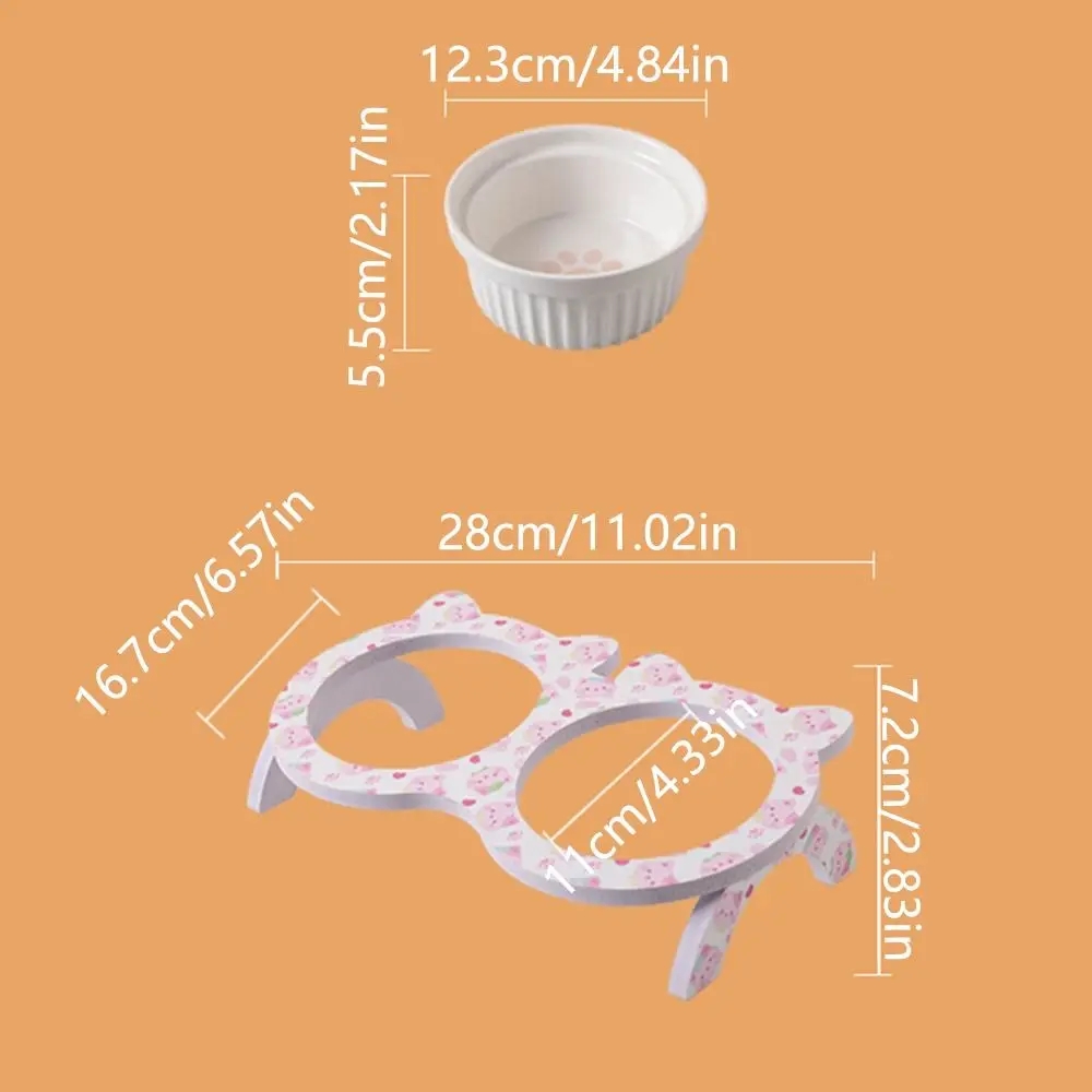 Double Bowl Ceramic Cat Bowl with Stand Cervical Protection Detachable Raised Pet Feeder Non-slip Acrylic Bowl Holder