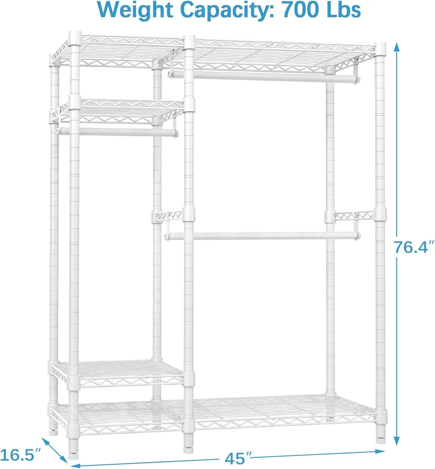 Vipek V2 Kledingrek Metalen Kledingrek Voor Het Ophangen Van Kleding, 4 Lagen Draadrekken Kledingrek Met 3 Hangende Staven, Gratis