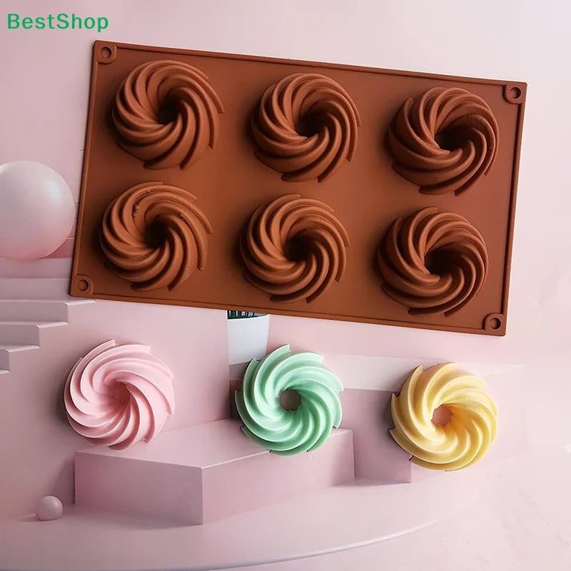 ★6 Cavity 74mm Spiral Silicone Mold For Baking Cake Pan Jelly Making Tools Dessert Mousse Decorating Mould Fancy Donut