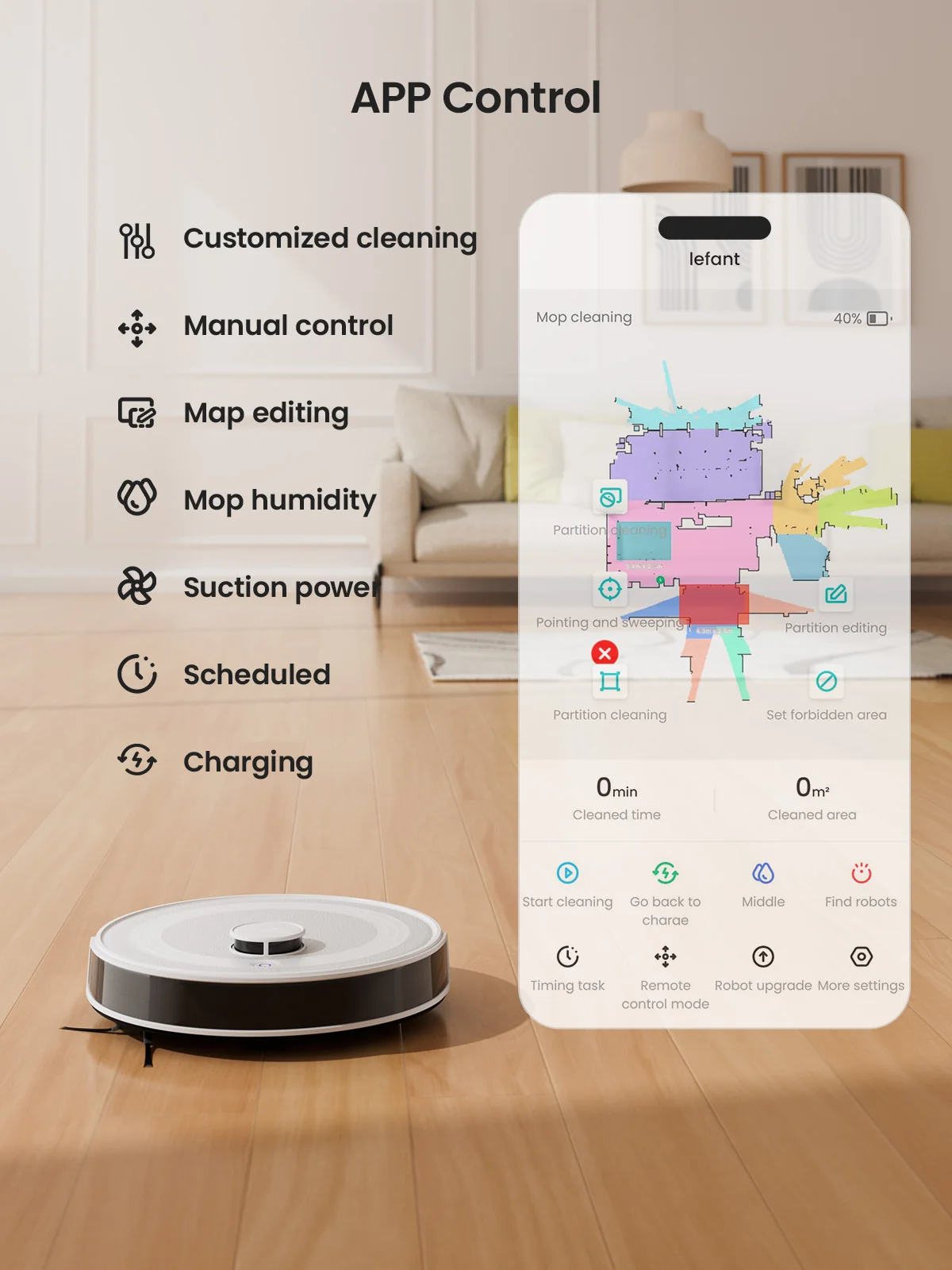LEFANT M2 Robot Vacuum Cleaner, Laser Navigation dToF, 6000Pa, Anti-Tangle, Selected Area Cleaning, Ideal for Pet Hair, Carpets