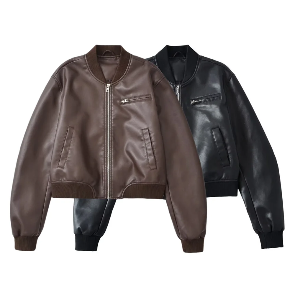 

BSK&TRAF Autumn and Winter New Women's American Retro Short Leather Jacket Casual Loose Fashion Motorcycle Jacket