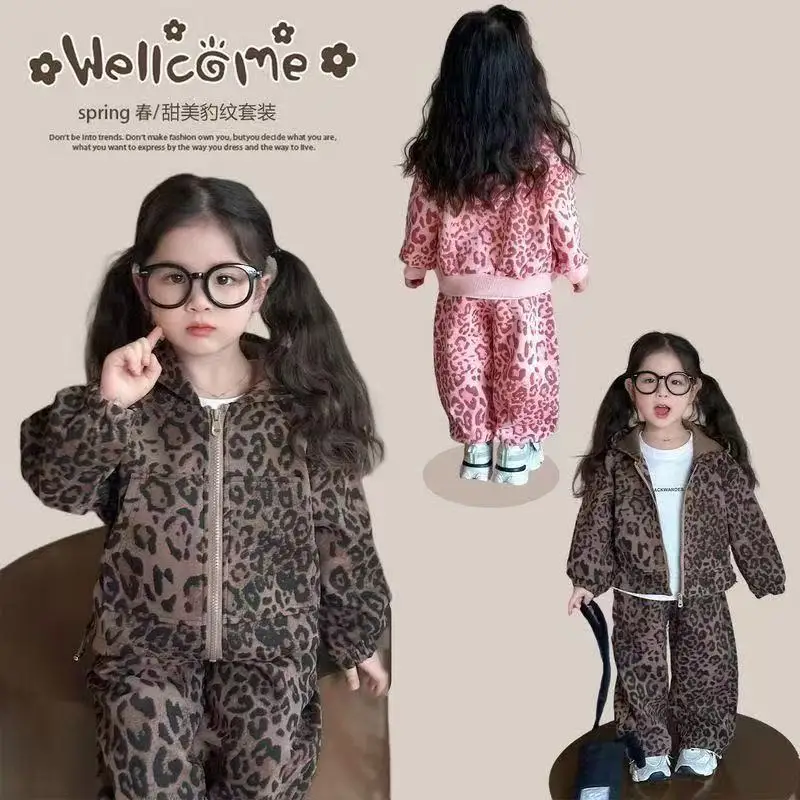 

Autumn Baby Girl Clothes Set Children Boy Leopard Print Zipper Jacket And Wide-Leg Pants BottomTwo Pieces Suit Cotton Tracksuit