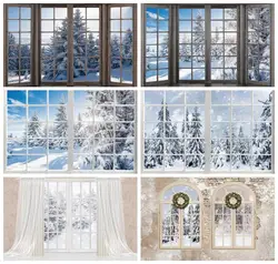 Laeacco Winter Christmas Window Sill Snow Scene Background Photography Photo Backdrop Photozone For Photo Studio Props