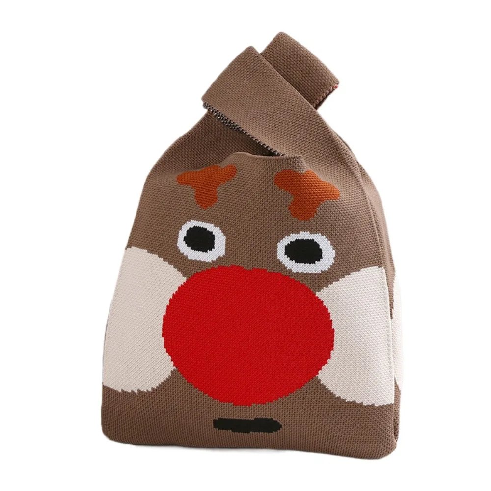 

Cute Christmas Gift Christmas Knitted Handbag Cartoon Santa Claus Tote Bag Weave Purse Wool Bucket Bag Student