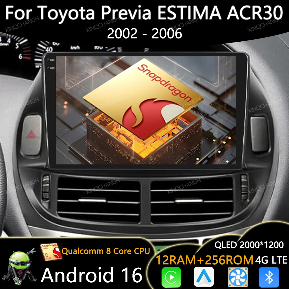 Android 16 Car Radio For Toyota Previa ESTIMA ACR30 Tarago 2002 - 2006 BT Carplay Auto 4G WIFI GPS 2DIN Multimedia Video Player