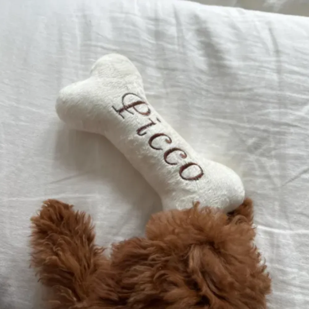 

Personalized Dog Bone Squeaky Plush Toy Soft Durable Pet Chew Toy for Small Medium Large Dogs Puppy Teething Interactive Play